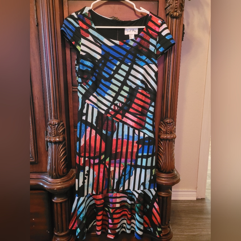 Joseph Ribkoff Multicolor Graphic Cap Sleeve Dress Size 8